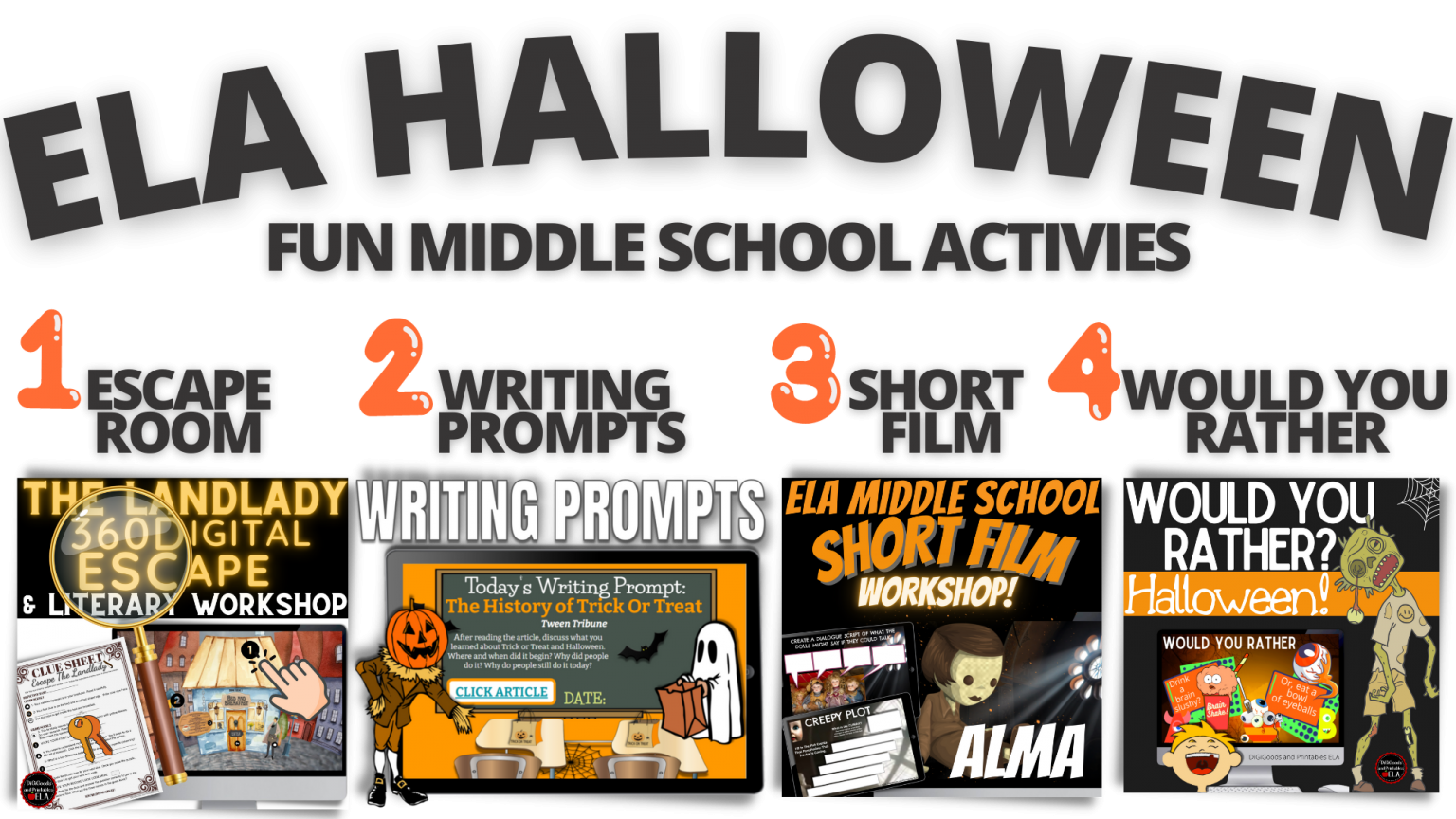 4 PERFECT ELA HALLOWEEN ACTIVITES FOR MIDDLE SCHOOL - DiGiGoods And ...