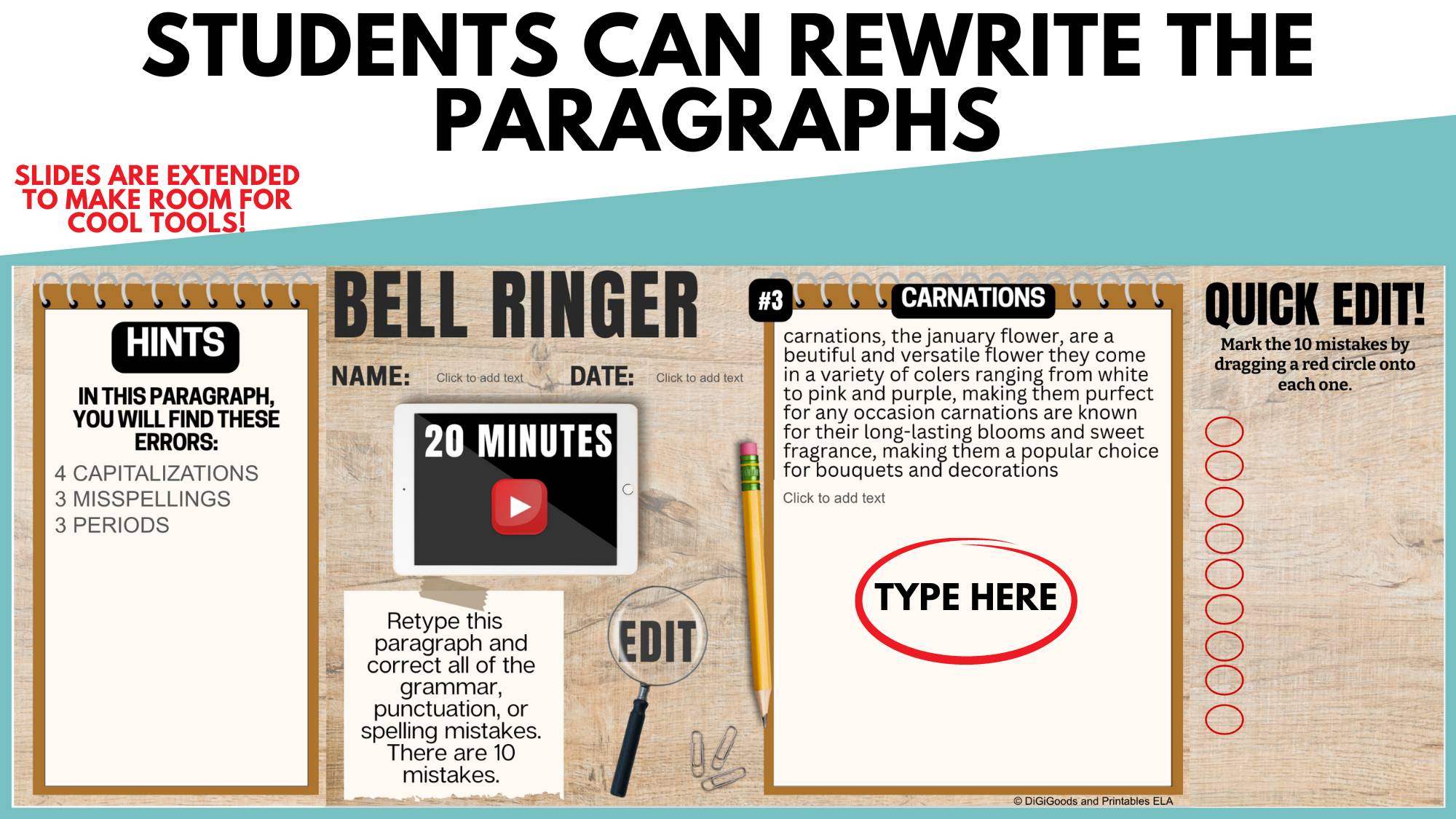 Middle School Grammar Bell Ringers For English Language Arts (ELA ...
