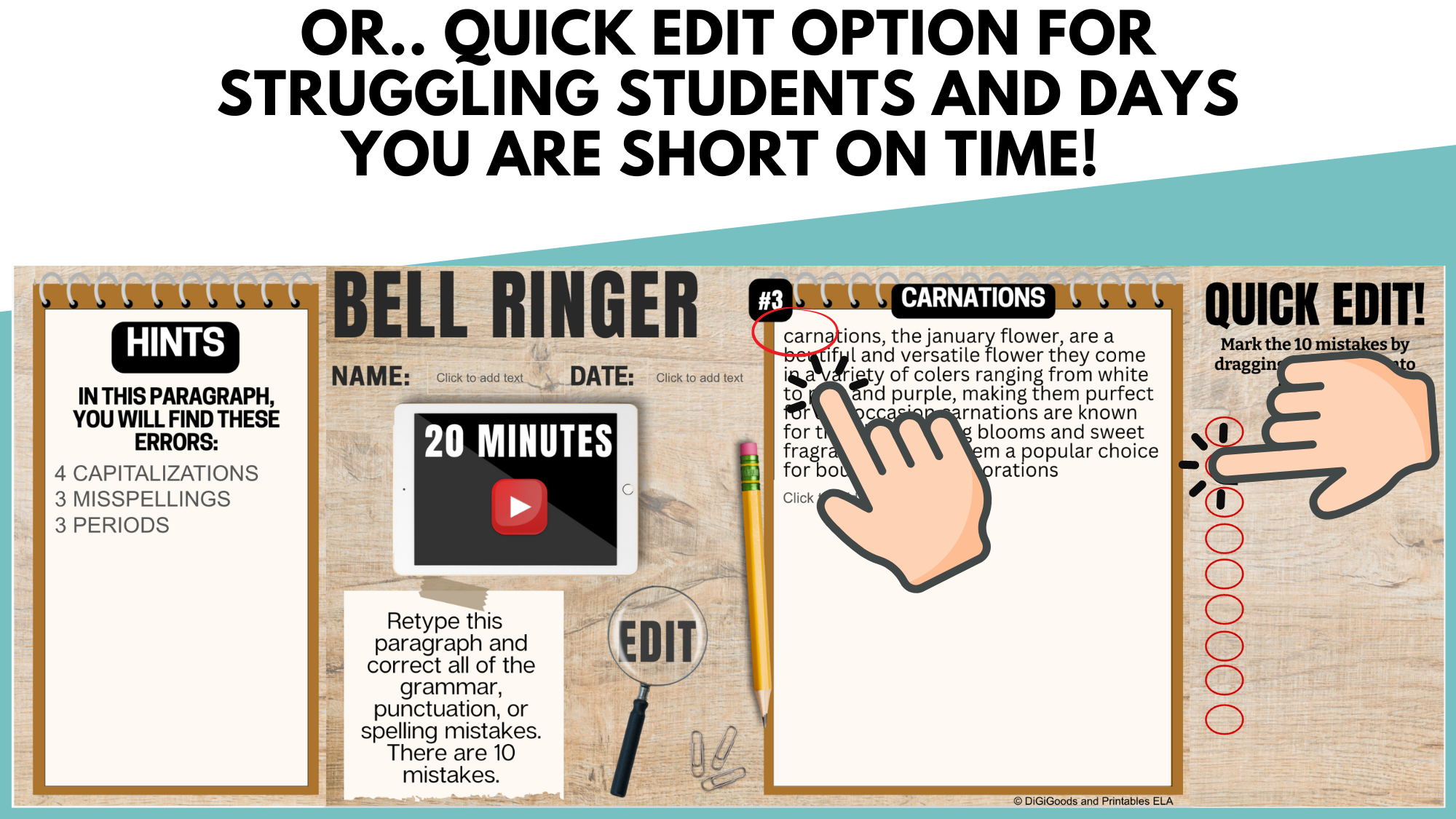 Middle School Grammar Bell Ringers For English Language Arts (ELA ...