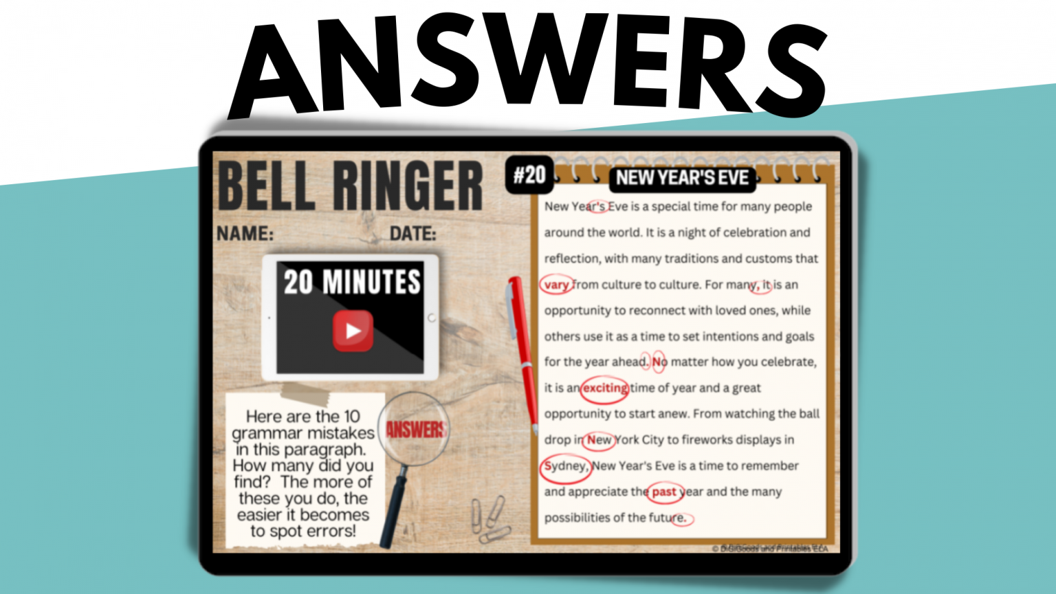 Middle School Grammar Bell Ringers For English Language Arts (ELA ...
